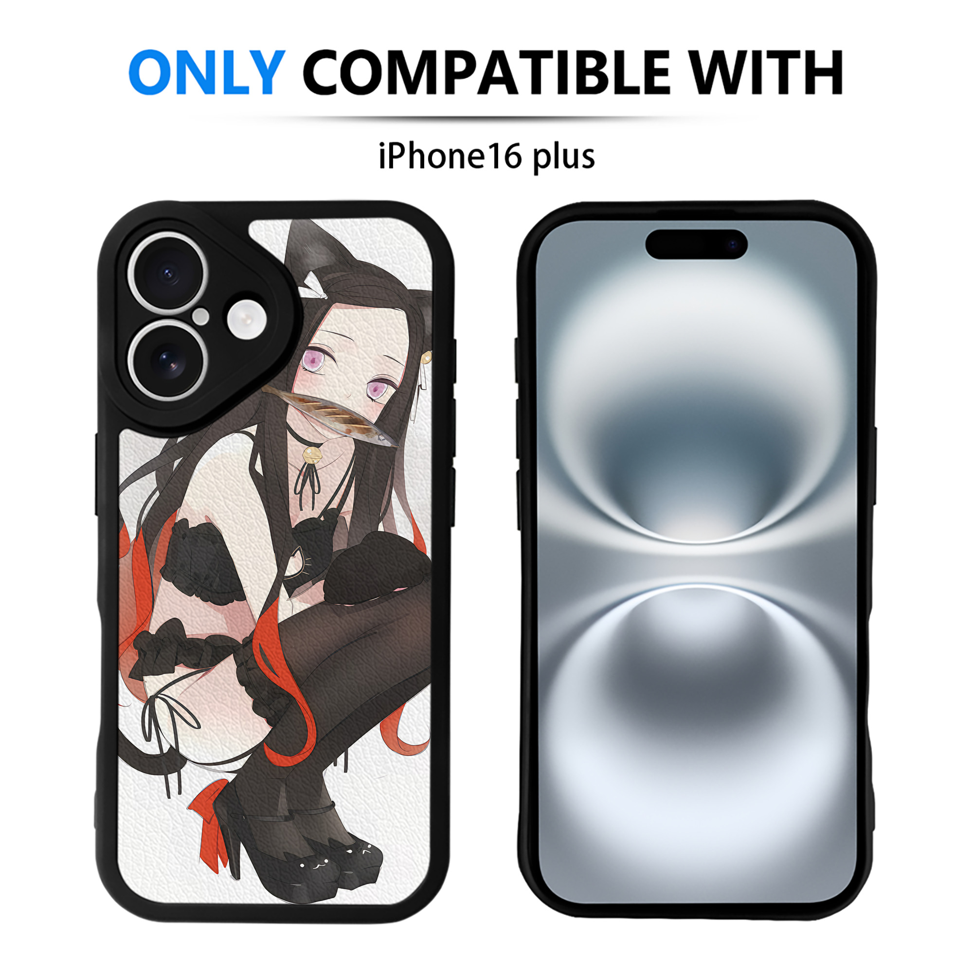 （画像用） 鬼滅の刃（きめつのやいば）竈門 禰󠄀豆子／かまど ねずこ Kamado Nezuko 【iPhone 16シリーズ対応】シリコンスマホケース（レザー調） 材質：シリコン